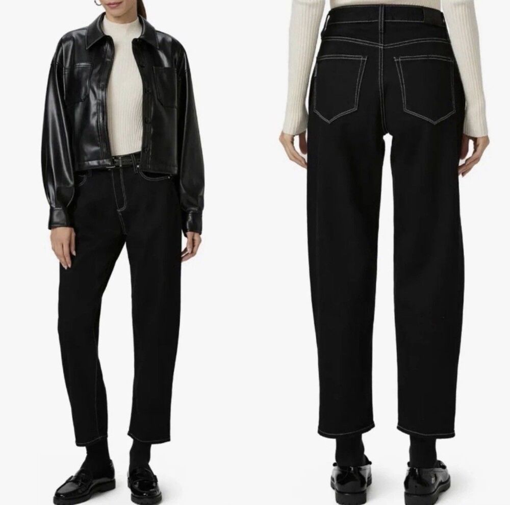 Paige Alexis High Waist Barrel Jeans Twilight Black Button Fly Stretch Women 26
